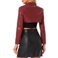 thumbnail image 3 of INSPIRE CHIC Veste Courte en Faux Cuir pour Femmes Col Montant Fermeture Éclair devant Manches Longues P Rouge Foncé, 3 of 6