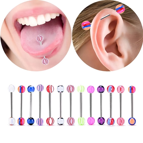 GJX Multi Color Tongue Rings For Women Plastic Steel Tongue Ring Nipple Rings Jewelry Tongue Nipple Piercing Barbells Body Piercing Jewelry 30PCS