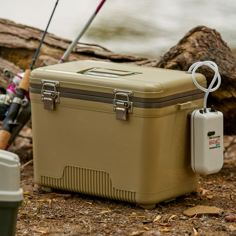 Engel 19 Quart Insulated Live Bait Fishing Dry Box Cooler With Water Pump,  Tan 