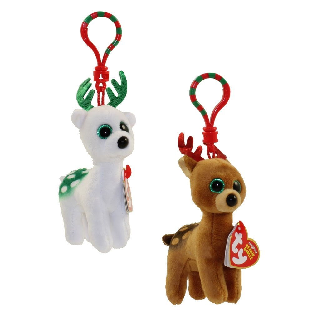 Ty Beanie Babies 37252 Peppermint The White Reindeer Christmas Key Clip for sale online 