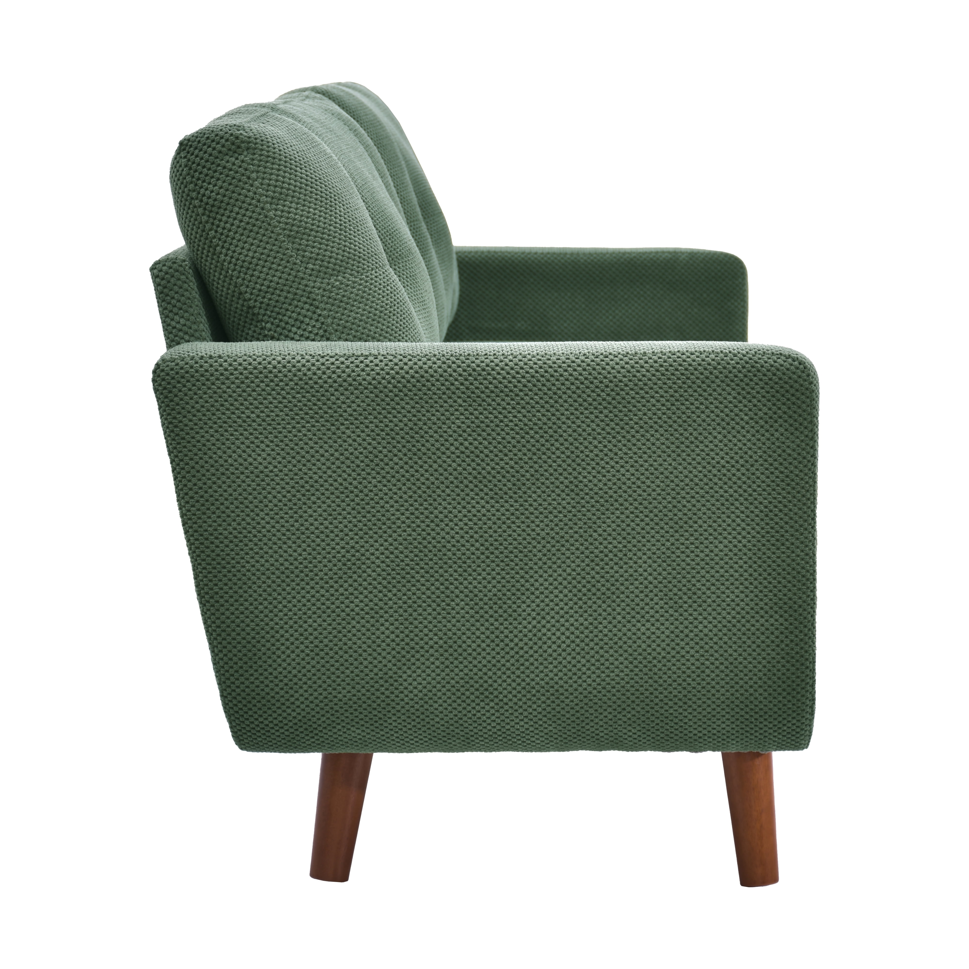 Modern Two-Seater Sofa 65-Inch with Nubby Upholstery, Comfy Loveseat and Apartment Couch with Solid Wood Legs for Living Room, Dark Green