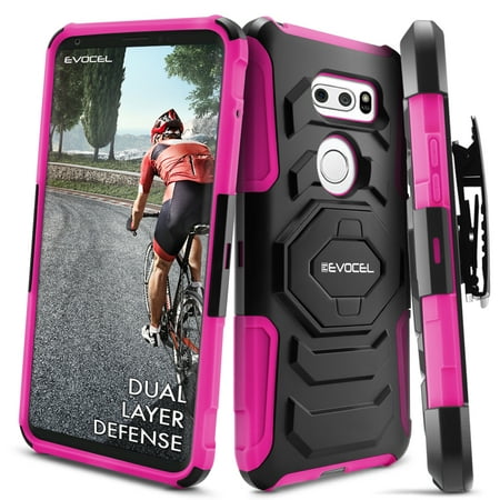 LG V30 Case, Evocel [New Generation] Rugged Holster Dual Layer Case [Kickstand] [Belt Swivel Clip] For LG V30, Pink