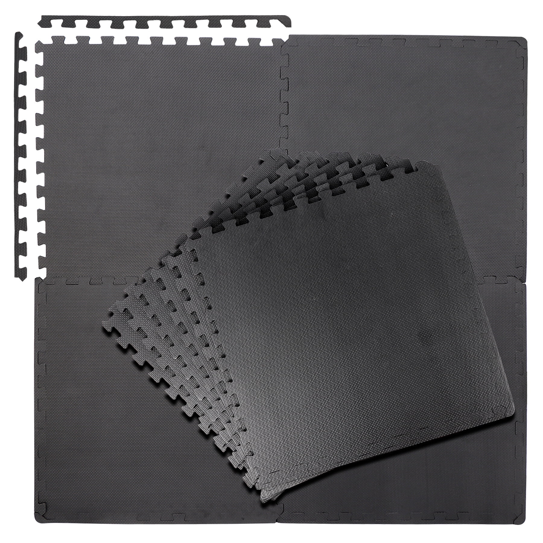 ZenSports 24 Tiles Puzzle Exercise Floor Mat, 1/2-inch Interlocking Foam Gym Mat 96 Sqft Black
