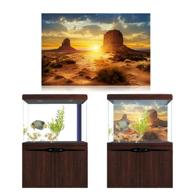 Peahefy Aquarium Background Poster, Yellow Sun And Desert Style Waterproof Fish Tank Background Paper, Adhesive Decor Paper PVC For Home Fish Tank Aquarium Outdoor Use