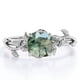 thumbnail image 1 of JeenMata Anillo de Compromiso Inspirado en la Naturaleza de Ágata Verde Musgo Transparente Natural de Talla Cojín de 1 Quilate - Engaste de 4 Puntas - Baño de Oro Blanco de 18 K sobre Plata, 1 of 6