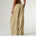 thumbnail image 4 of cocolona Womens Summer Casual Palazzo Pants Elastic Waist Drawstring Wide Leg Cargo Beach Trousers with Pockets, 4 of 5