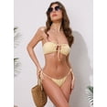 thumbnail image 4 of DARING DIVA Women's O Ring Ruched Bandeau Ribbed Bikini Set Small Cream, 4 of 6