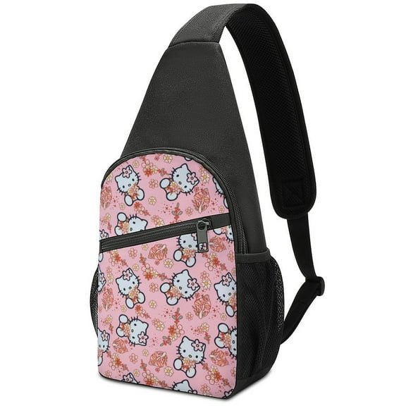 Hello Kitty Unisex Crossbody Bags Lightweight Sling Backpack Multipurpose Shoulder Bag High Capacity Hiking Daypack Chest Bag
