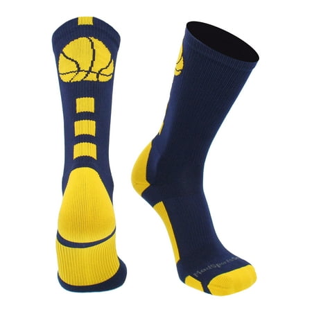 

Basketball Socks with Basketball Logo Crew Socks (Navy/Gold X-Large)