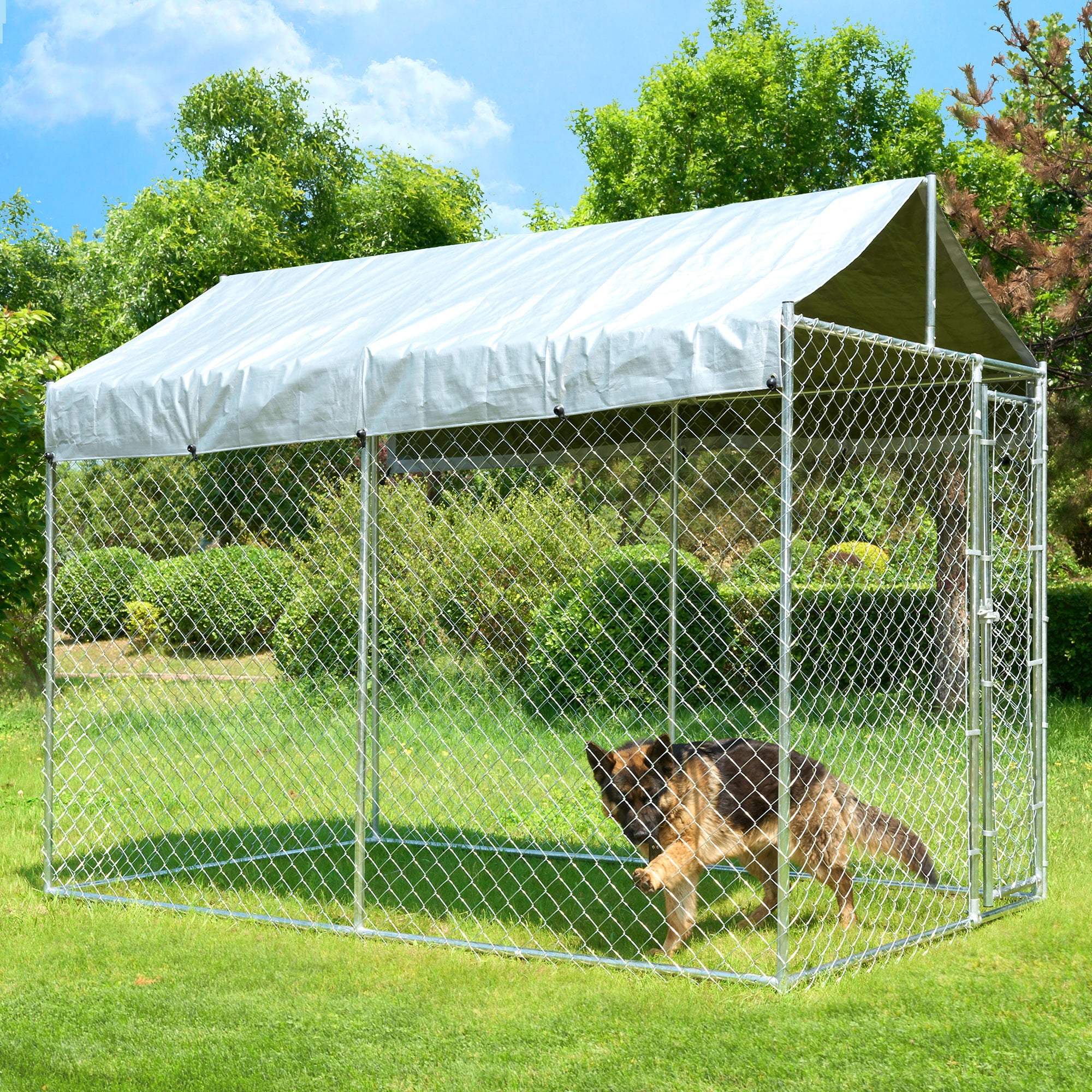 Heavy Duty Metal Outdoor Large Dog Kennel, Dog Pen With Waterproof And Secure Lock  6'L X 10'W X 7.6