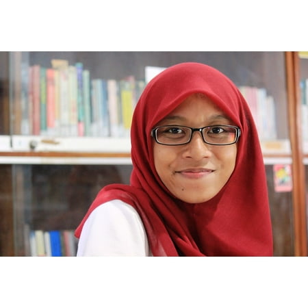 Islamic Glass - Canvas Print Glasses White Red Young Smile Girl Female Muslim Stretched Canvas 10 x 14