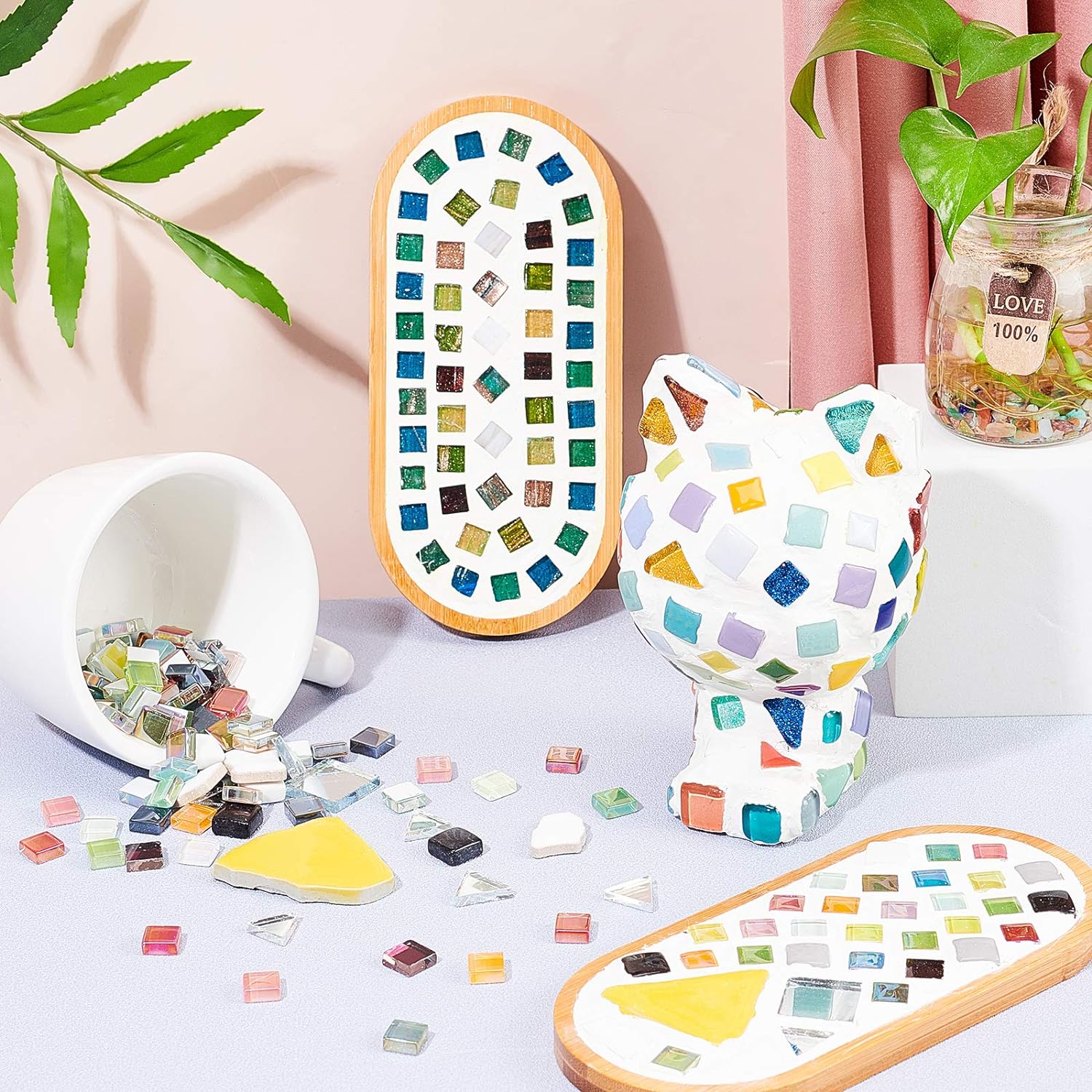 PH 190 pcs 12mm(0.47 Inch) Square Glass Mirror Tiles Mini Glass Decorative Mosaic Tiles for Home Decoration Crafts Jewelry Making Black/White/Gray Mixed Color