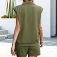 thumbnail image 5 of Women's Summer 2 Piece Outfits Casual Comfy Lapel V Neck Sleeveless Tops High Waisted Shorts Lounge Sets Tracksuits Ladies Clothes, 5 of 7