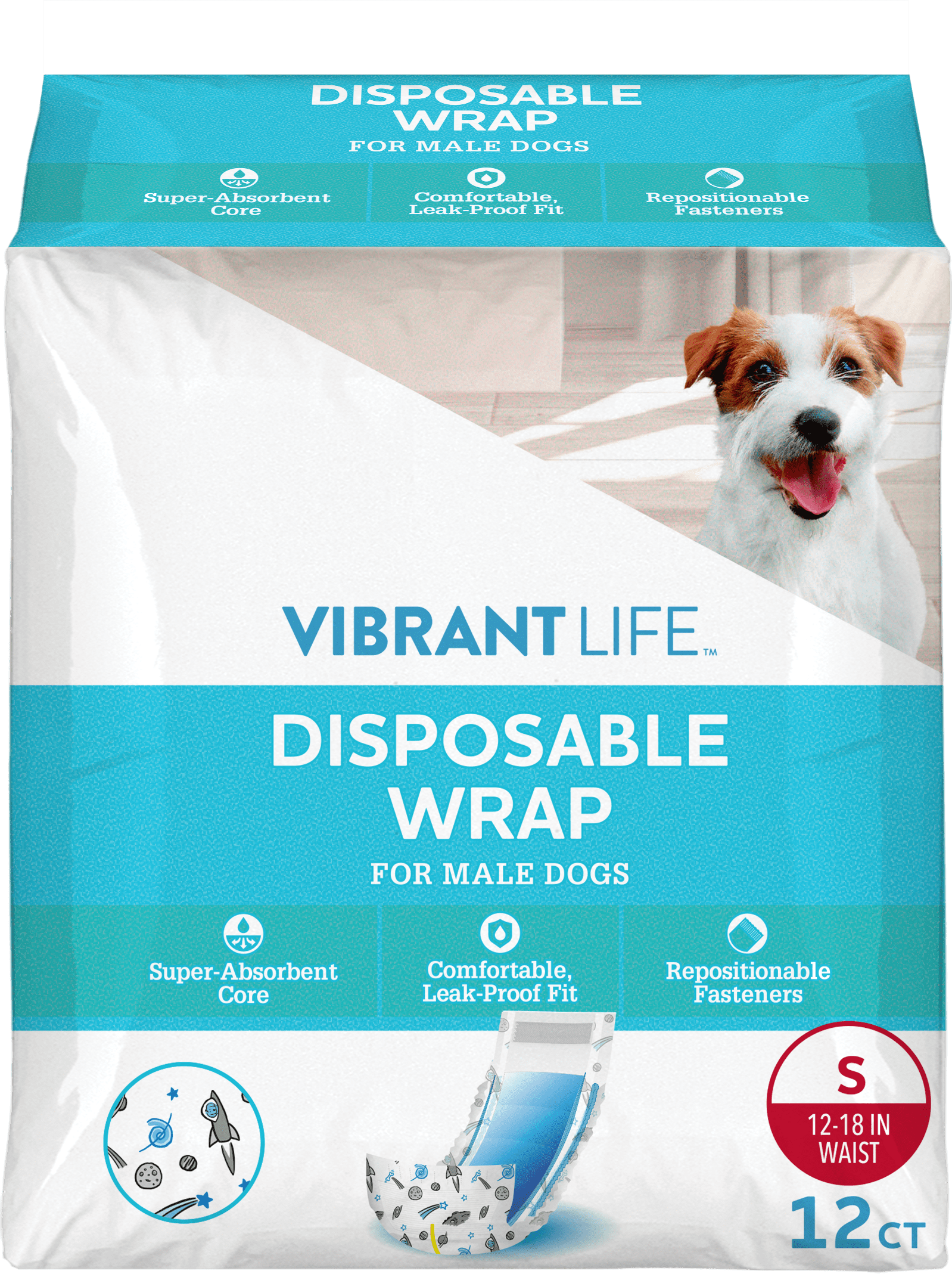 (2 pack) Vibrant Life Disposable Male Wraps for Dogs - Sm 12ct