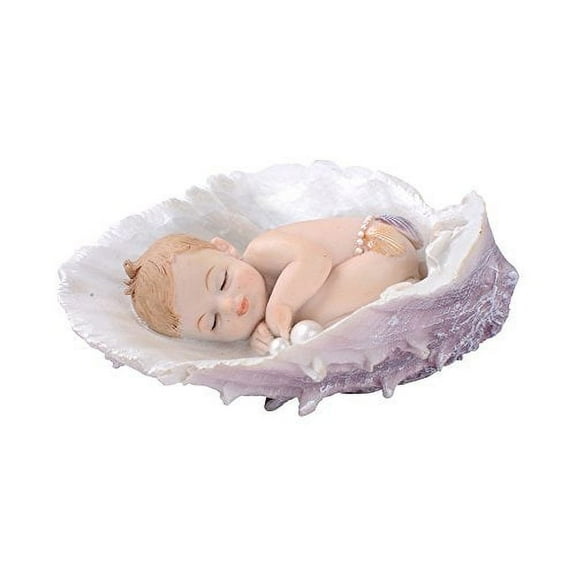Comfy Hour Sweet Newborn in Peace Collection Sleeping Baby in Seashell, Polyresin Figurine Decorated with Pearls, 4"(L) x 2"(H)