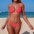 thumbnail image 3 of Women's 2 Piece Floral Tropical Print Bikini Set Boho Triangle Bathing Suit Tie Backless Swimsuit Sets (Red,S), 3 of 7