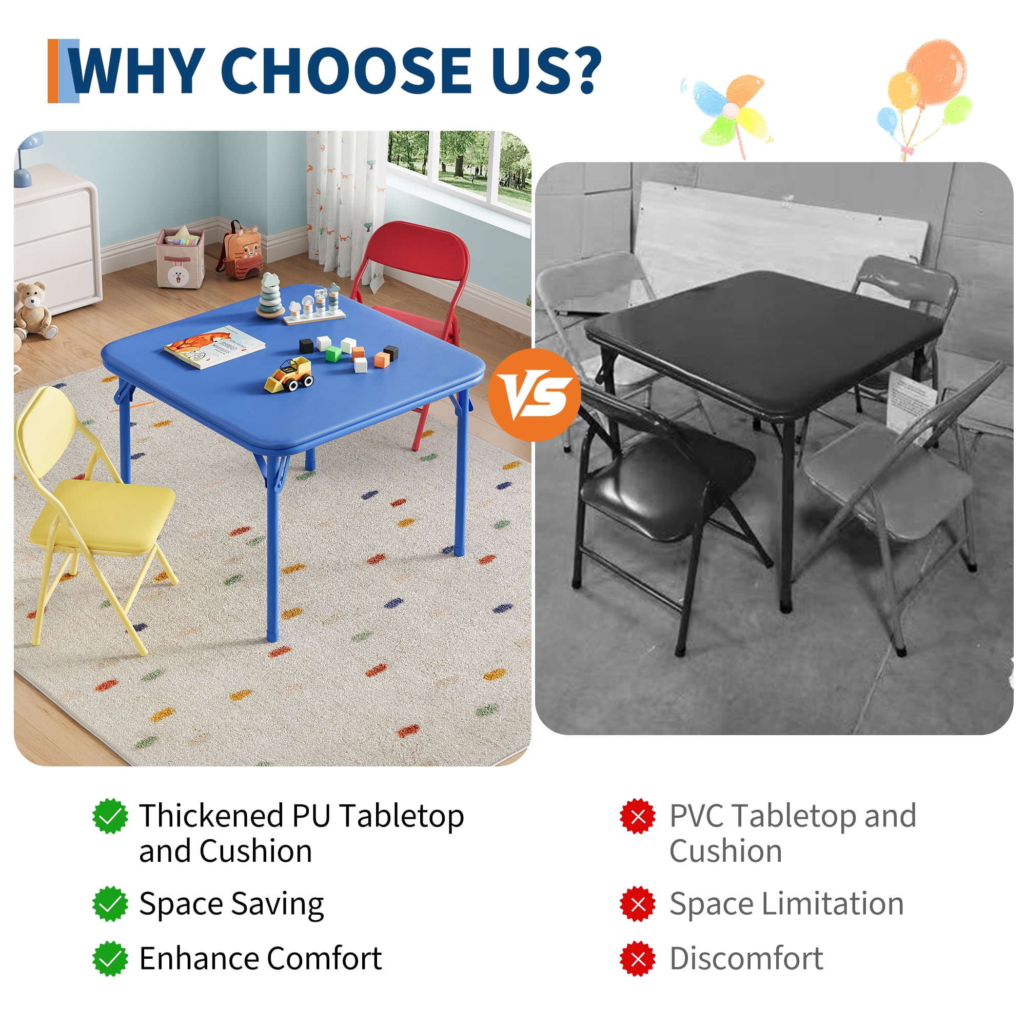 Kids 3-Piece Classroom Folding Table and Chairs Set, Folding Activity Table and Chairs Set for Dining Room,Daycare,Classrooms, Blue