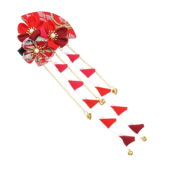 HONITANO Japanese Hair Pins for Women Red Fabric Classical Design Bridal Accessories 11.8x2.8x1.2in