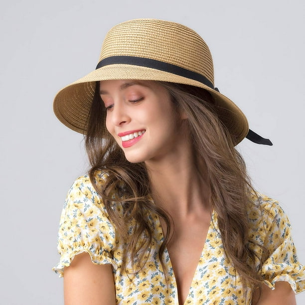 Sun Hats for Women Wide Brim Straw Hat Beach Hat UPF UV Foldable Packable  Cap for Travel 