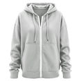 thumbnail image 6 of felwors Long Sleeve Waffle Knit Zip-Up Hoodie Oversized Textured Sweatshirt with Kangaroo Pocket for Women Fall Casual Cozy Light Gray for Size XL, 6 of 7