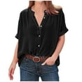 thumbnail image 1 of fheaev Hauts d'Été pour Femmes 2025 Vacances Tempérament Féminin Velours Doré Couleur Unie Manches Courtes Col Rond Boutonné Chemise Pliée, 1 of 7