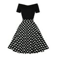 thumbnail image 2 of IBTOM CASTLE Women Off Shoulder Short Sleeve 1950s Retro Vintage Cocktail Party Swing Dress Patchwork 50s Polka Dot Dresses XL Black, 2 of 8