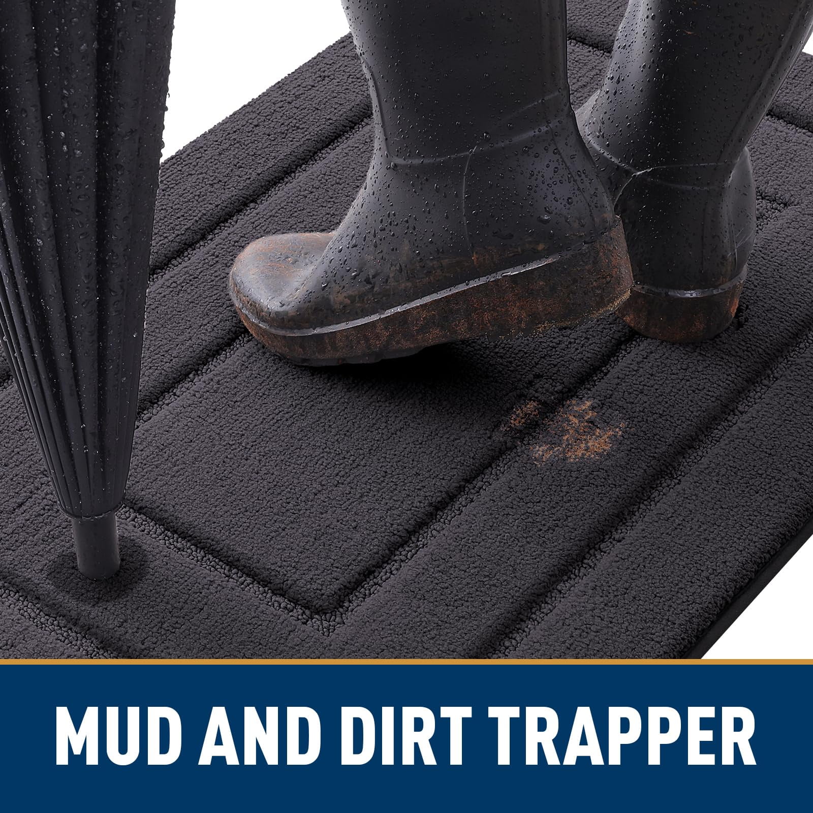 Buganda Door Mat for Inside, Absorbs Moisture and Low Profile Doormat Outdoor, Dirt Trapper Rugs for Entryway, 24"x36", Dark Grey