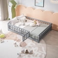 thumbnail image 5 of Leumius Full Size Floor Platform Bed Frame with Fence and Door for Kids, Montessori Floor Bed Frame with Support Slats for Toddlers Grey, 5 of 9