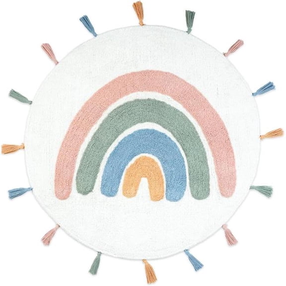 HomeRoots 634885 32 in. White Blue & Pink Cotton Rainbows Round Youthful Bath Rug