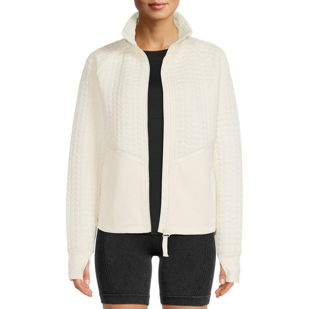 Avia Women's Full Zip Quilted Mixed Media Jacket With Thumbholes