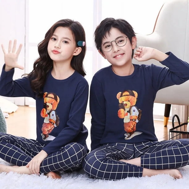 Pijamas navideños para niños y niñas, conjunto de algodón, ropa de dormir para el hogar, otoño e invierno, dos piezas