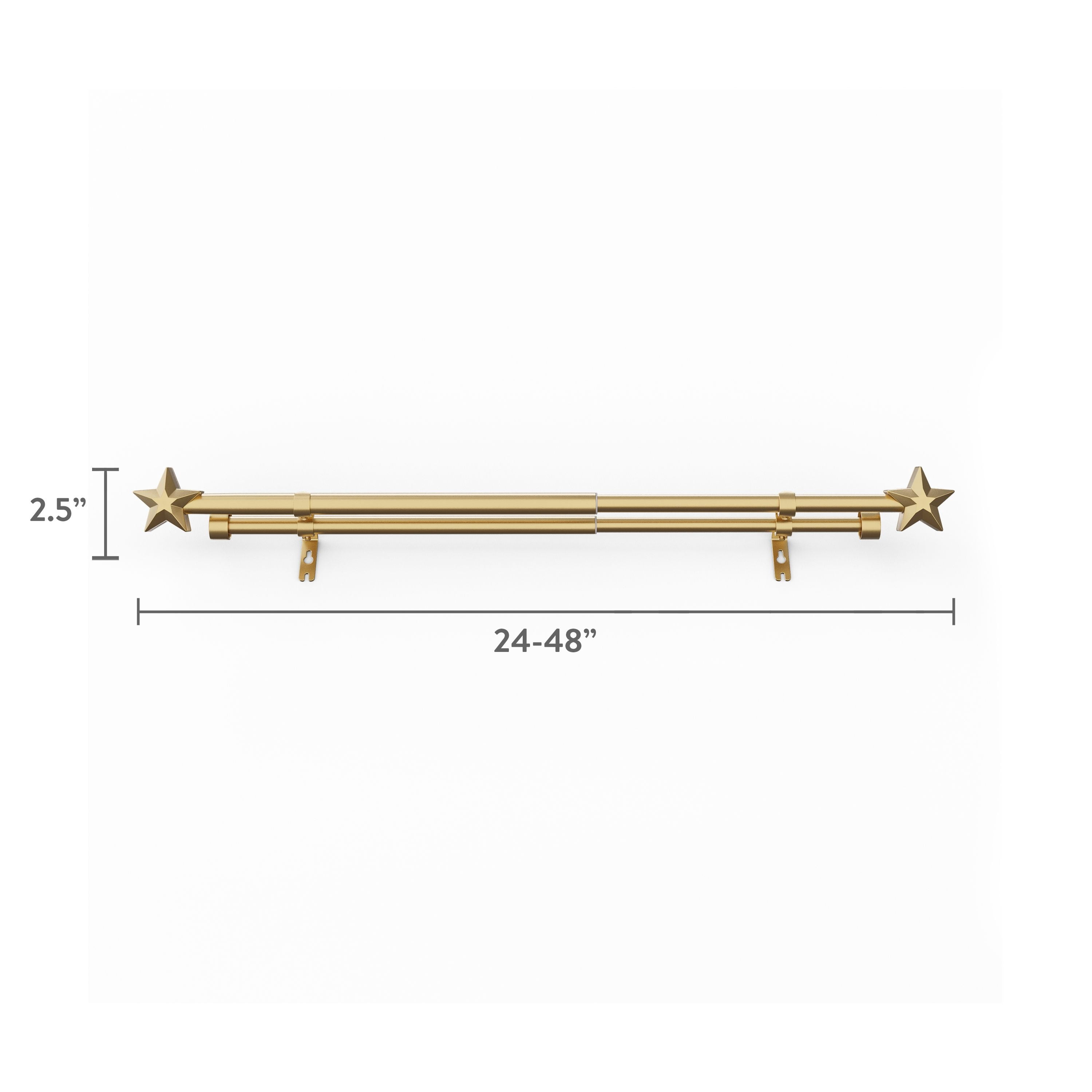 Mainstays Kids Gold Star Adjustable Double Curtain Rod, 3/4 in Diameter, 28-48 in