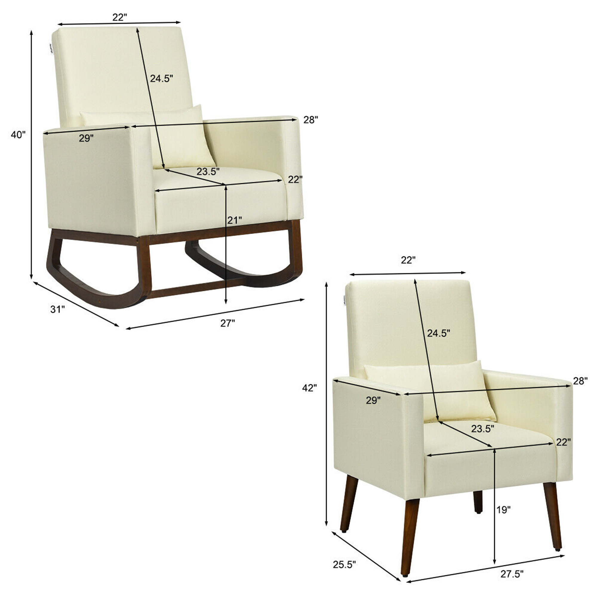 Gymax 2-in-1 Upholstered Rocking Chair Fabric Nursery Armchair with Pillow Beige