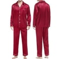thumbnail image 2 of Men's Casual Pyjamas Long Sleeve Blouse Button Silk Satin Two Piece Sleepwear Suit Pant Pyjama, 2 of 5