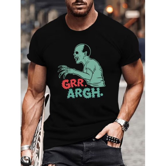 Men'S Summer T-Shirt Featuring a GRR ARGH Zombie Graphic Print, a Trendy Casual Short-Sleeve Top Suitable for Everyday W