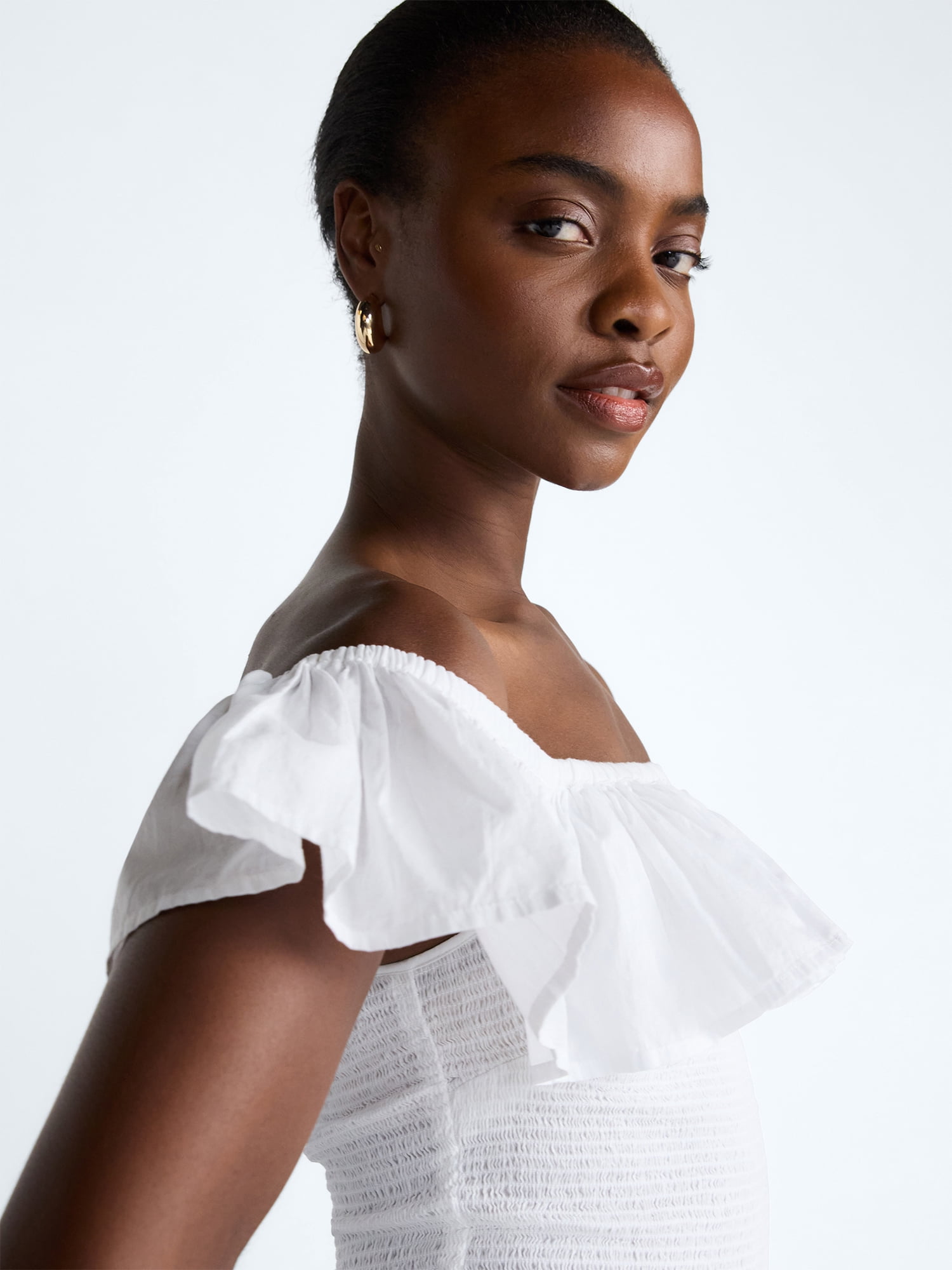 Scoop Women’s and Women’s Plus Off-the-Shoulder Smocked Ruffle Cotton Top, Sizes XS-4X