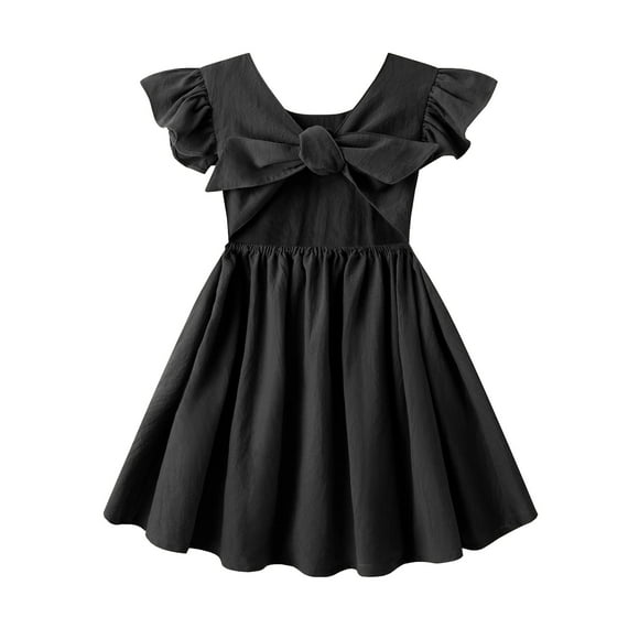 Vestido Dutebare para niñas pequeñas, algodón y lino, con volantes, halter, negro