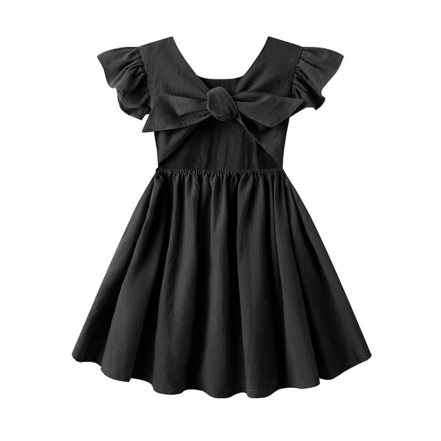 Vestido Dutebare para niñas pequeñas, algodón y lino, con volantes, halter, negro