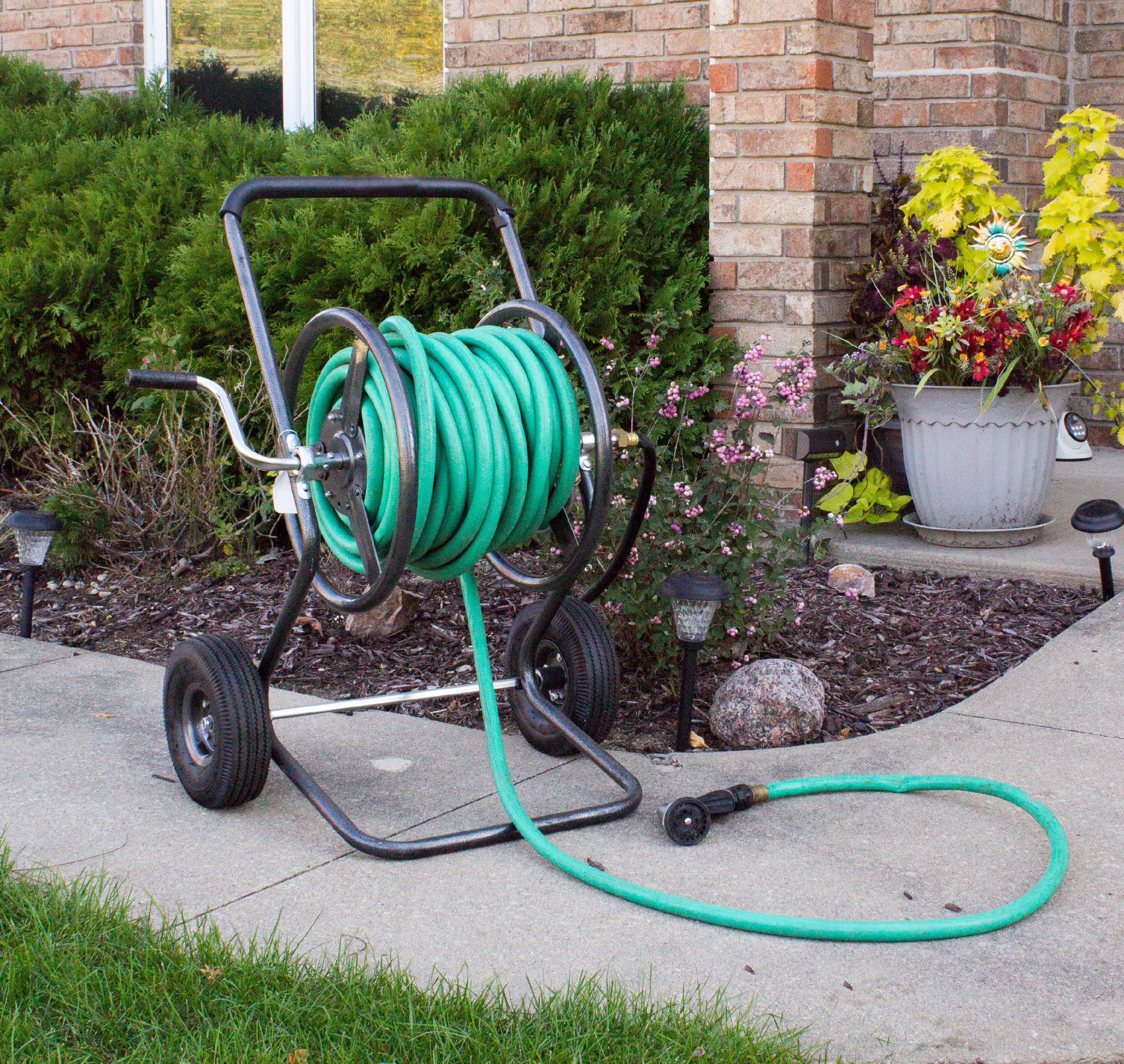 two wheel hose reel cart with leader hose - walmart