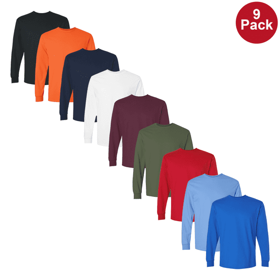 Gildan Men's Ultra Cotton T-Shirt, Comfortable Long Sleeve Assorted Color Durable Tee, 9 Pack, 2XL