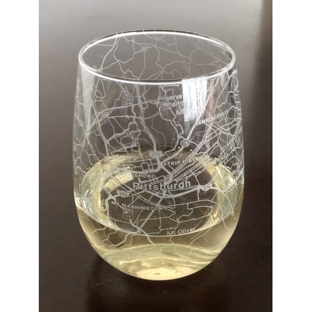 Stemless 17oz Wine Glass Urban City Map Pittsburgh Pennsylvania