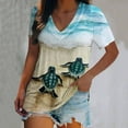 thumbnail image 2 of asdoklhq Juniors Plus Blouses & Shirts,Women Summer Tops Sea Turtle Printed Short Sleeve V-Neck T Shirts Coastal Tees Holiday T-Shirt Casual Loose Fit Blouse, 2 of 5