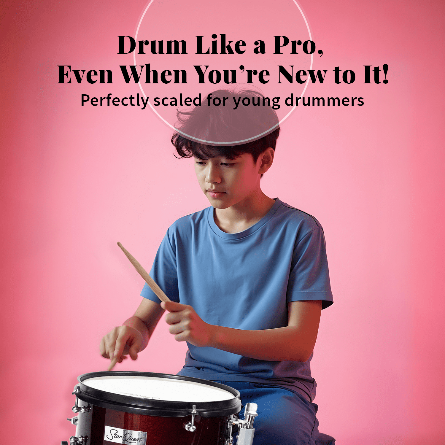 StarQuest Junior 3-Piece Drum Set – Premium Metallic Wine Red Finish with Bass, Snare, Tom and Crash Cymbal – Perfect for Junior Drummers and Beginners