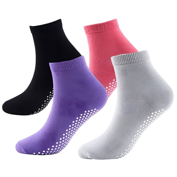 OQRKI Grips Non Slip Socks for Women,4 Pairs Yoga Pilates Anti Skid Woman Hospital Gripper Socks (5-12)