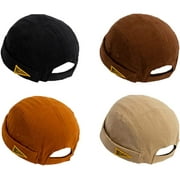 GegeenDomog 4 Pack Docker Hat Brimless Hats Skullcap Beanie Hat Cap for Men Women Corduroy Retro Style Rolled Cuff Harbour Hat