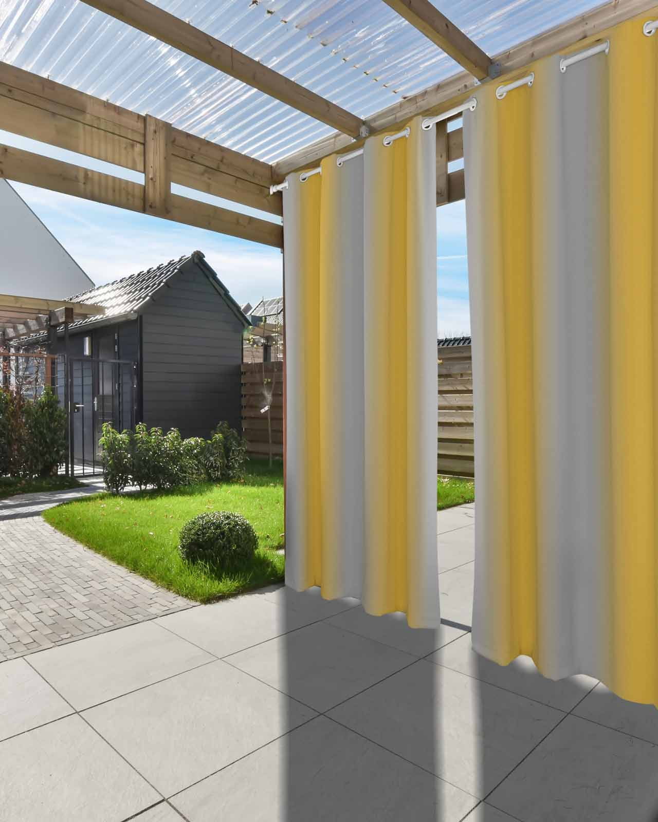 Outdoor Curtains for Patio, Yellow Ombre Waterproof Blackout Outside Curtain for Porch/Pergola/Gazebo, Grey Modern Art Farmhouse Thermal Insulated Drapes for Cabana, 1 Panel, 54 x 108 Inch
