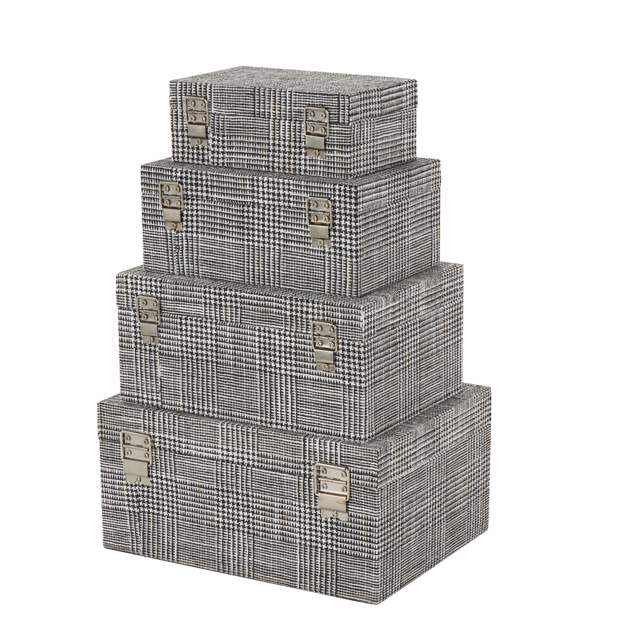 DecMode Handmade Storage Black Fabric Decorative Box with Silver Latches, 4 Count