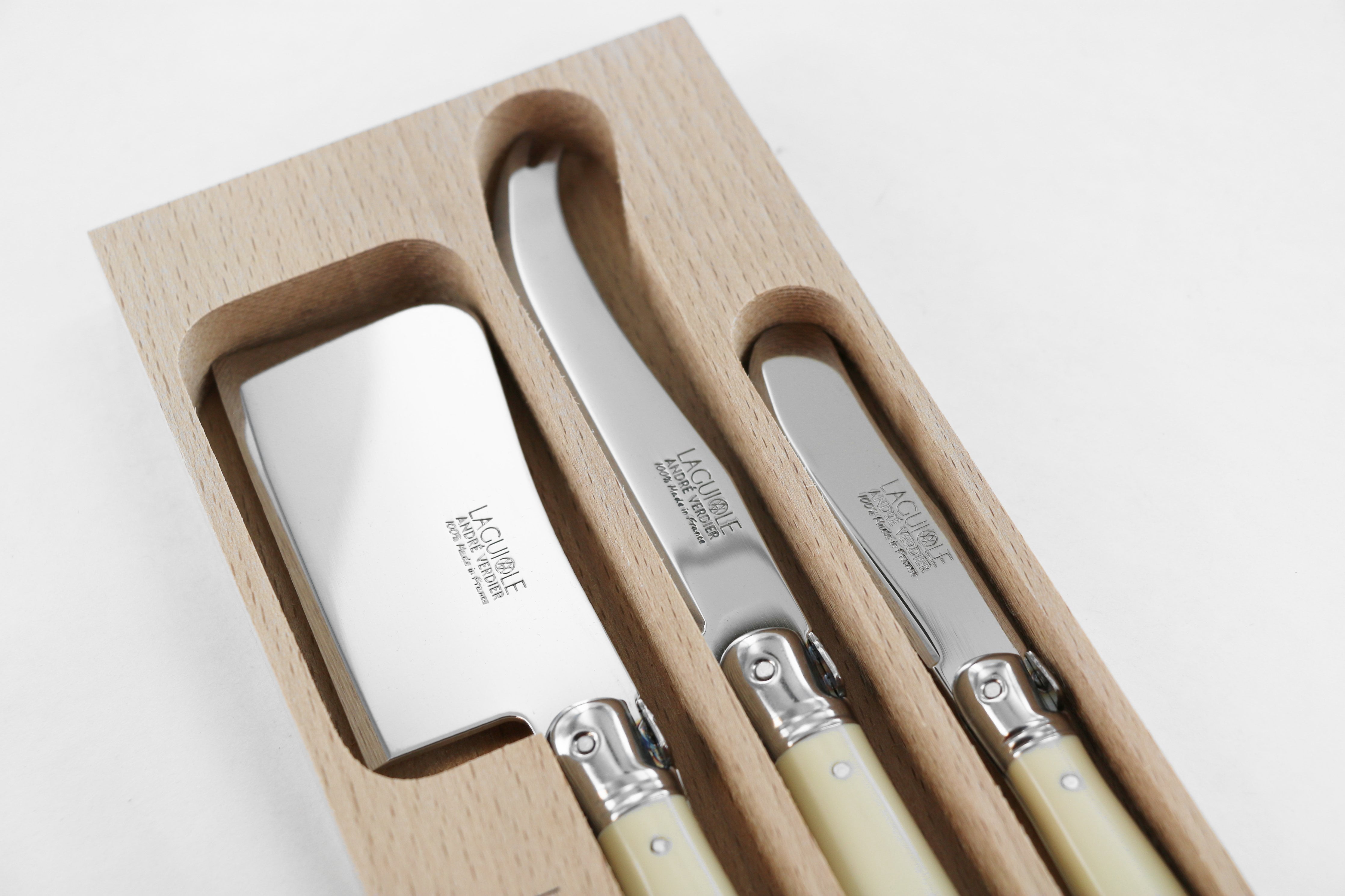 Andre Verdier Laguiole Debutant Cheese Knife Set 3pc  Stainless Steel  Ivory