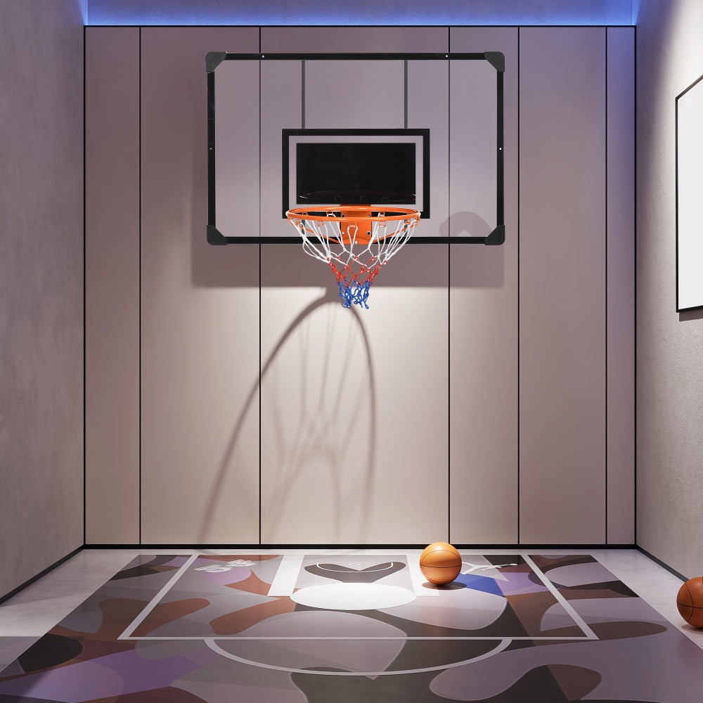 Zateety  Wall Mounted Basketball Hoop with 45" x 29" Shatter Proof Backboard, Durable Rim and All-Weather Net for Indoor and Outdoor Use