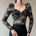 thumbnail image 4 of Moda mujer Color sólido encaje manga larga cuello en V camisetas Slim Bottoming camisa Tops Pompotops gfhjh21716, 4 of 9